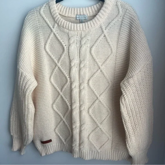 Simply Southern Cream Cable Knit Crew Neck Sweater - Picture 4 of 5